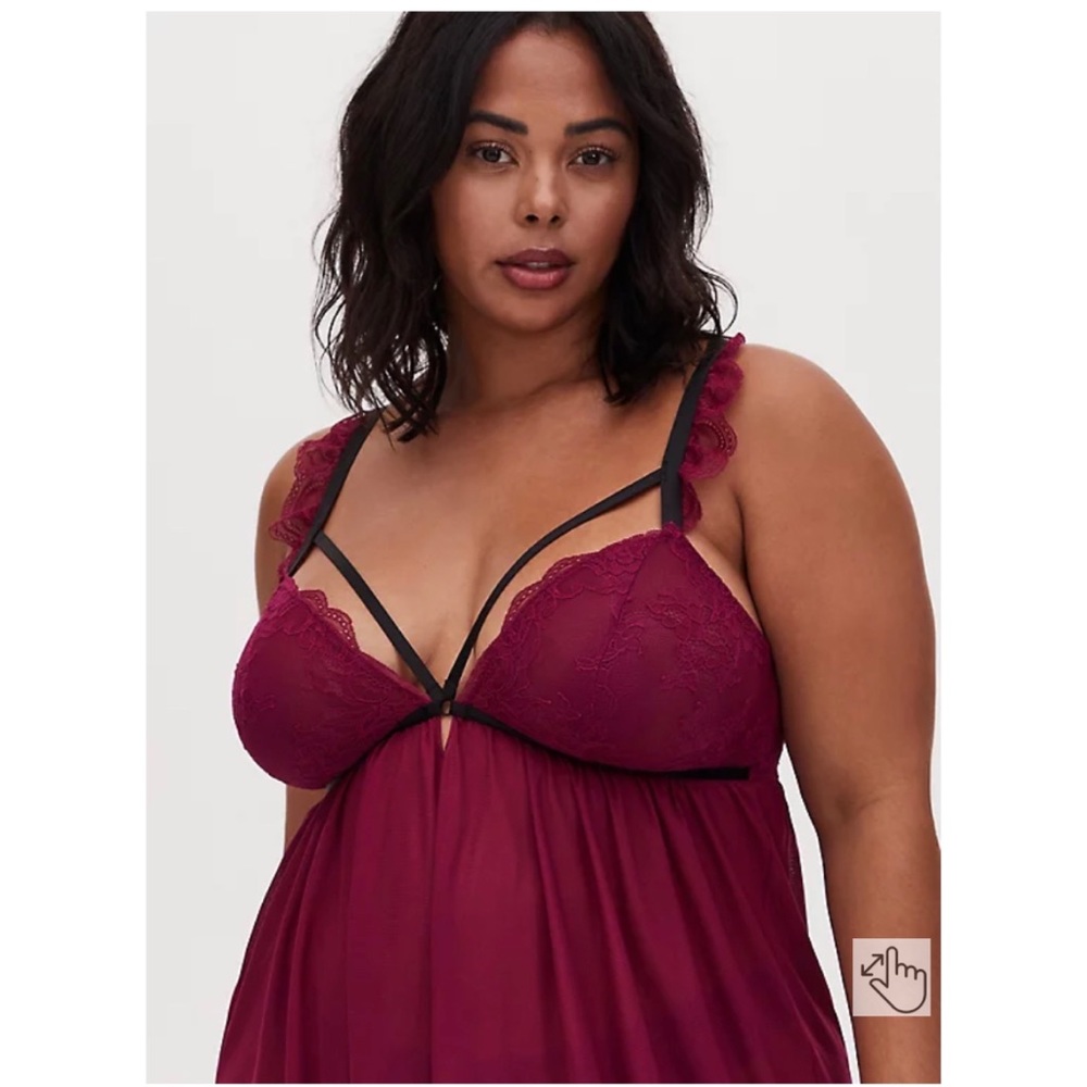 NEW Torrid 3 Berry Lace & Mesh Strappy Wireless Babydoll - Picture 3 of 8